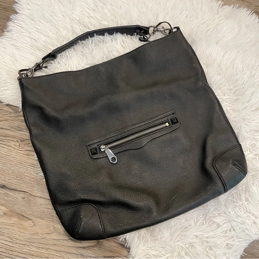 Rebecca Minkoff Purse Hobo Bucket Bag Black Leather Medium Designer Classic